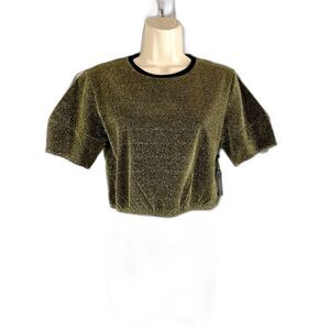 Metallic Gold Forever 21 crop knit top! size S nwt